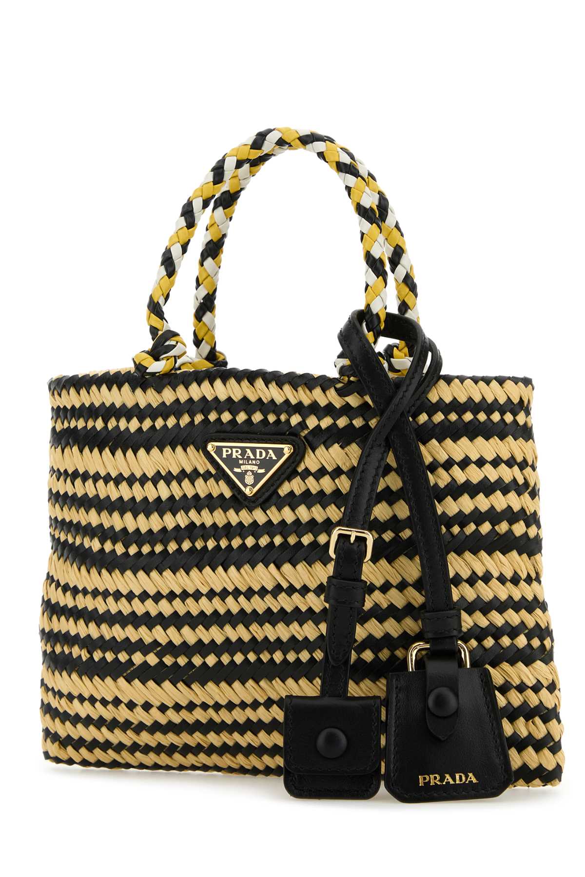 PRADA Two-tone Mini Raffia Handbag