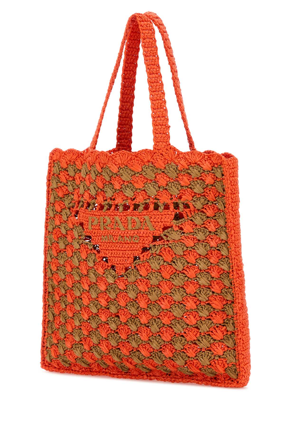 PRADA Two-Tone Raffia Shopping Handbag - 37 cm x 36 cm x 4 cm