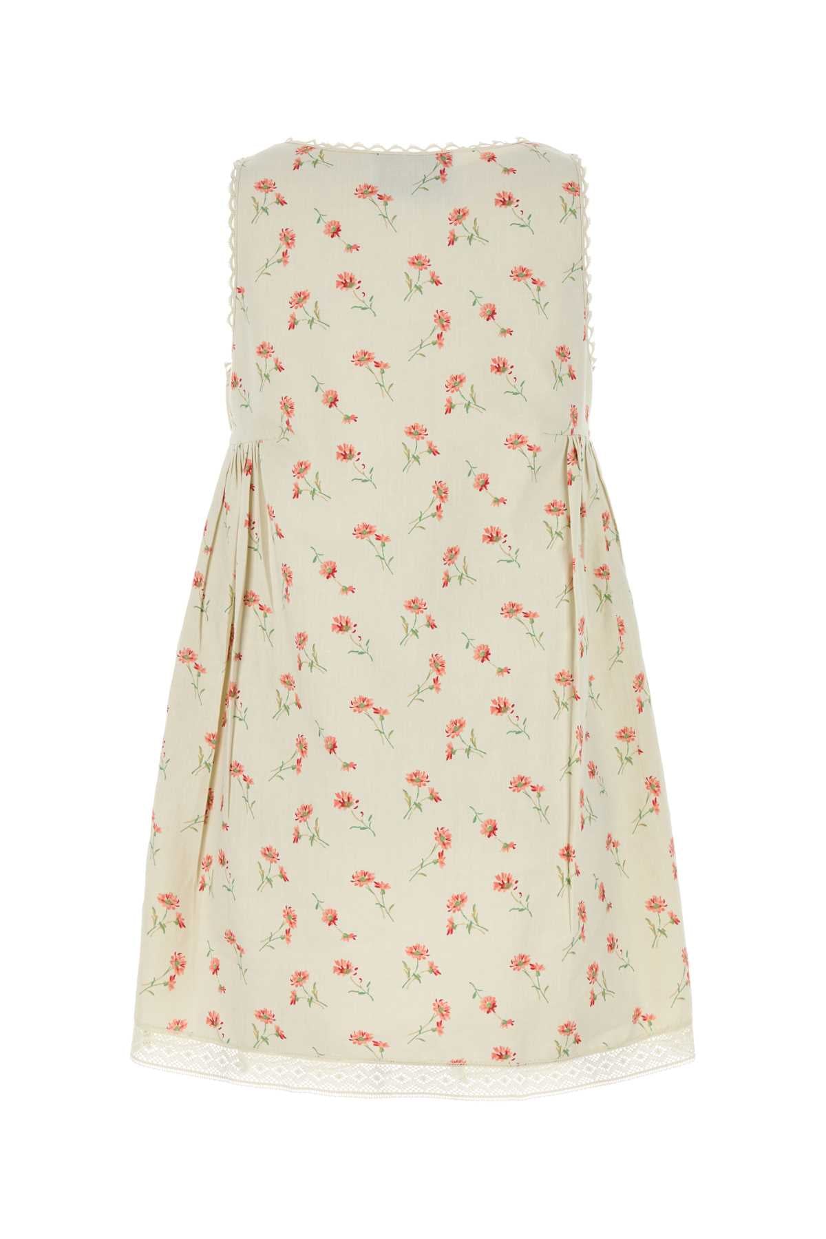 PRADA Floral Printed Linen Blend Mini Dress