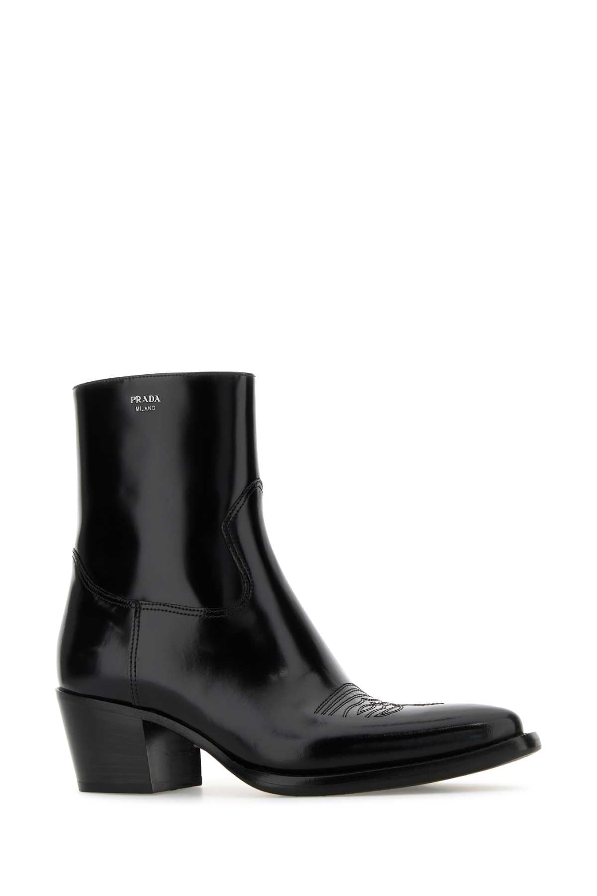 PRADA Elegant Leather Boots with 5 cm Heel for Women