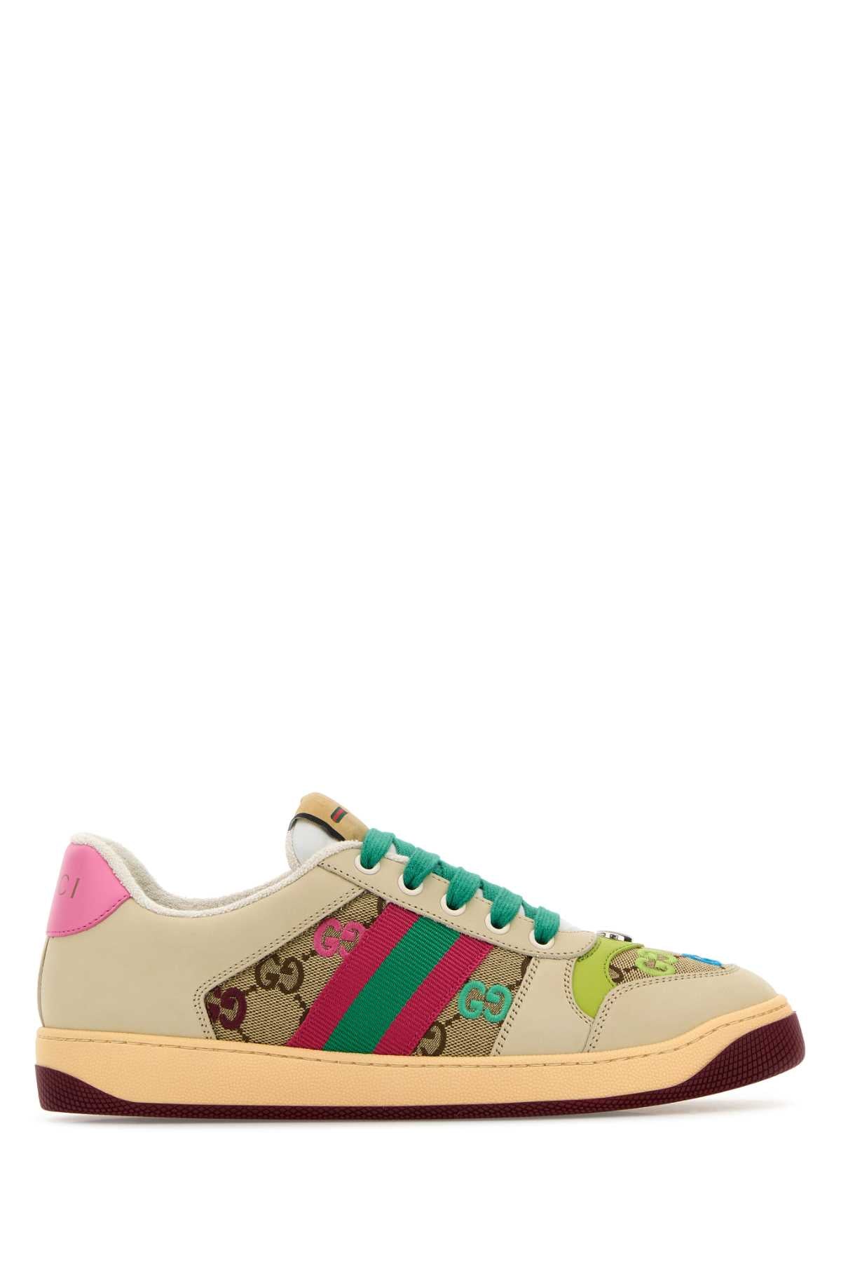 GUCCI Multicolor Leather and Fabric Screener Sneaker for Women