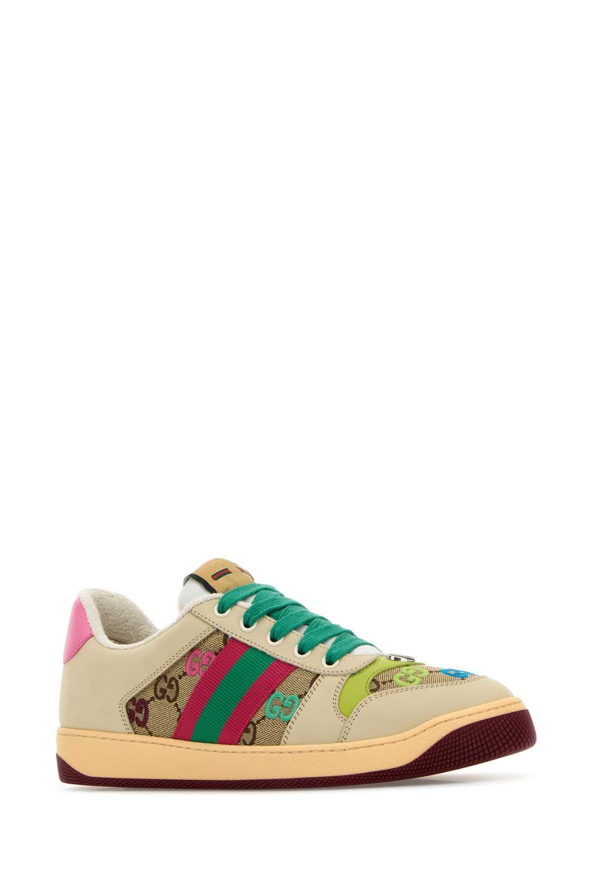 GUCCI Multicolor Leather and Fabric Screener Sneaker for Women