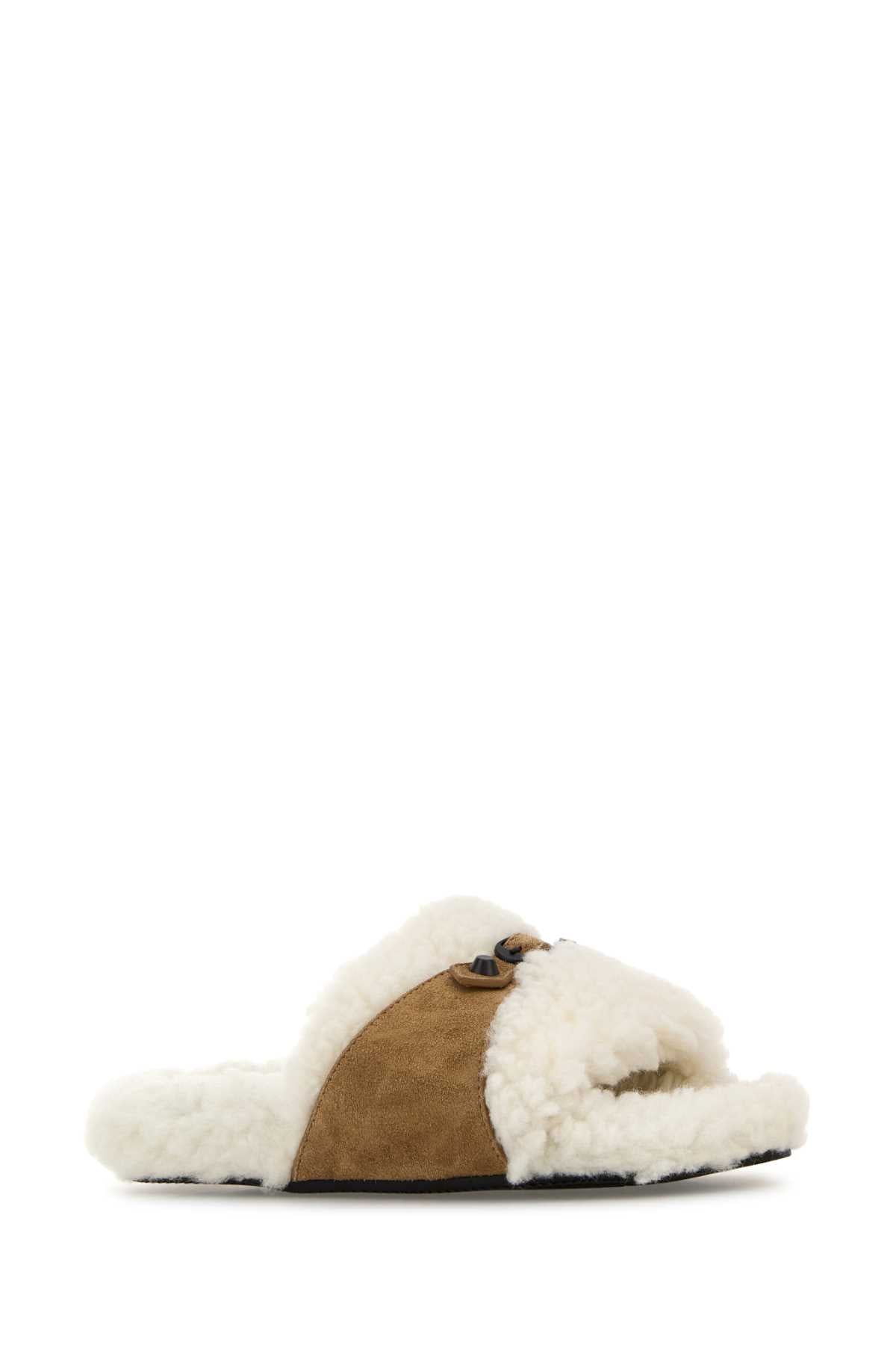 BALENCIAGA Two-tone Suede and Eco Fur Slide Slippers
