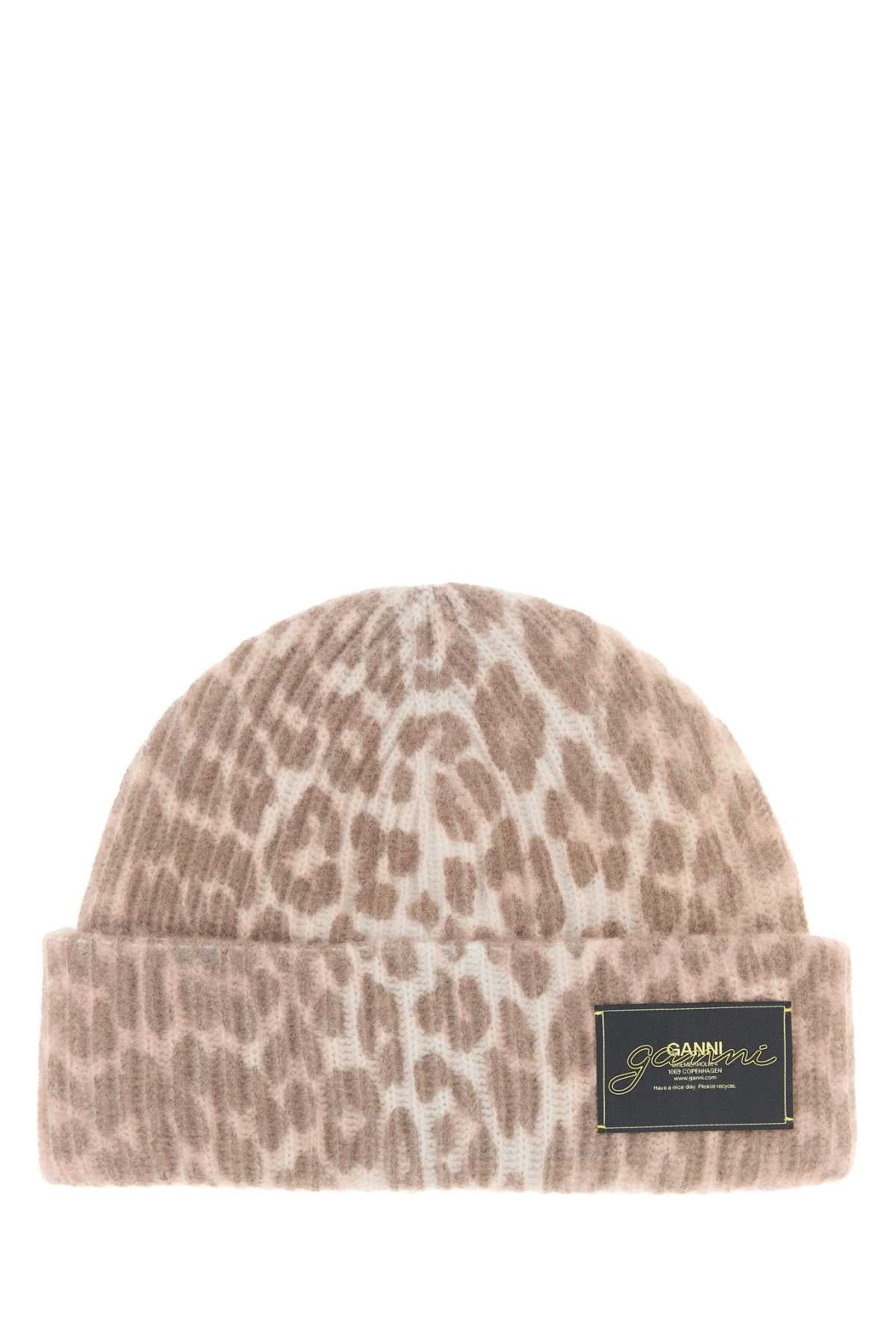 GANNI Animal Print Wool Blend Beanie Hat