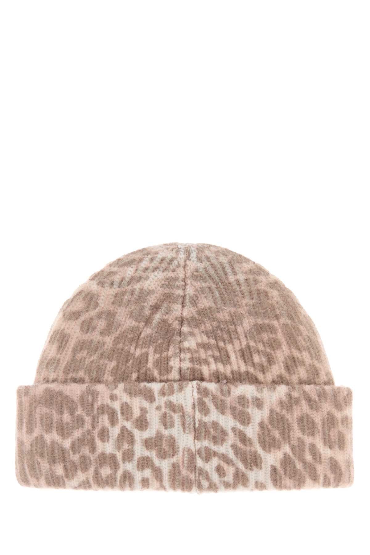 GANNI Animal Print Wool Blend Beanie Hat