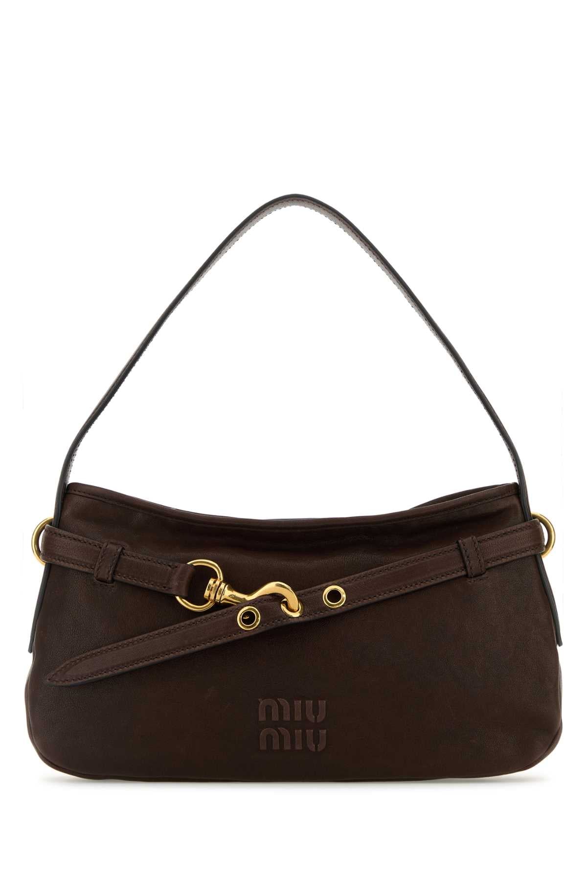 MIU MIU Chocolate Nappa Leather Avenue Mini Shoulder Handbag - 33 cm