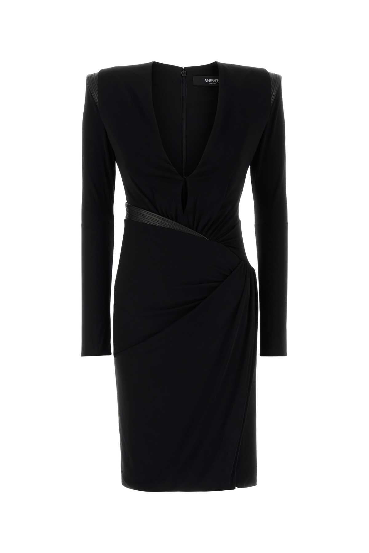 VERSACE Sleek Black Crepe Mini Dress