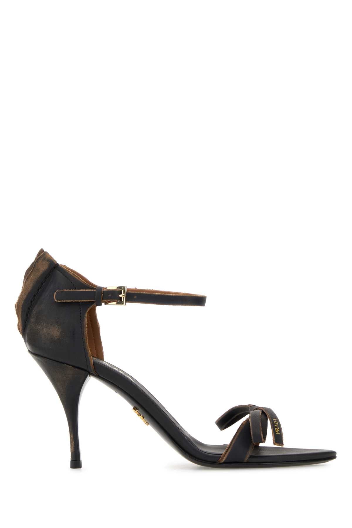 PRADA Elegant Leather Sandals with 9 cm Heel Height