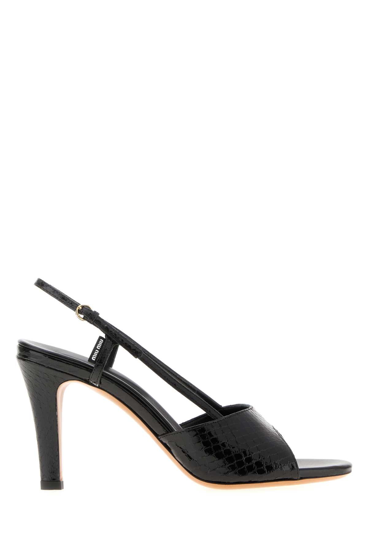 MIU MIU Elegant Black Leather Mini Sandals with 8 cm Heel