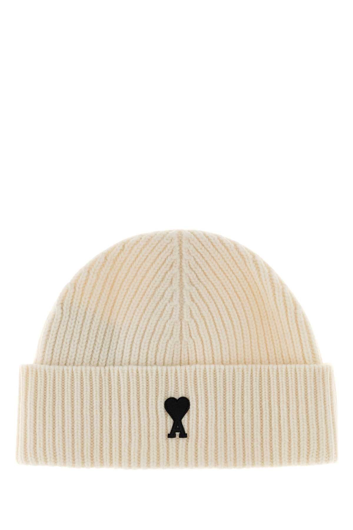AMI Ivory Wool Beanie for Men