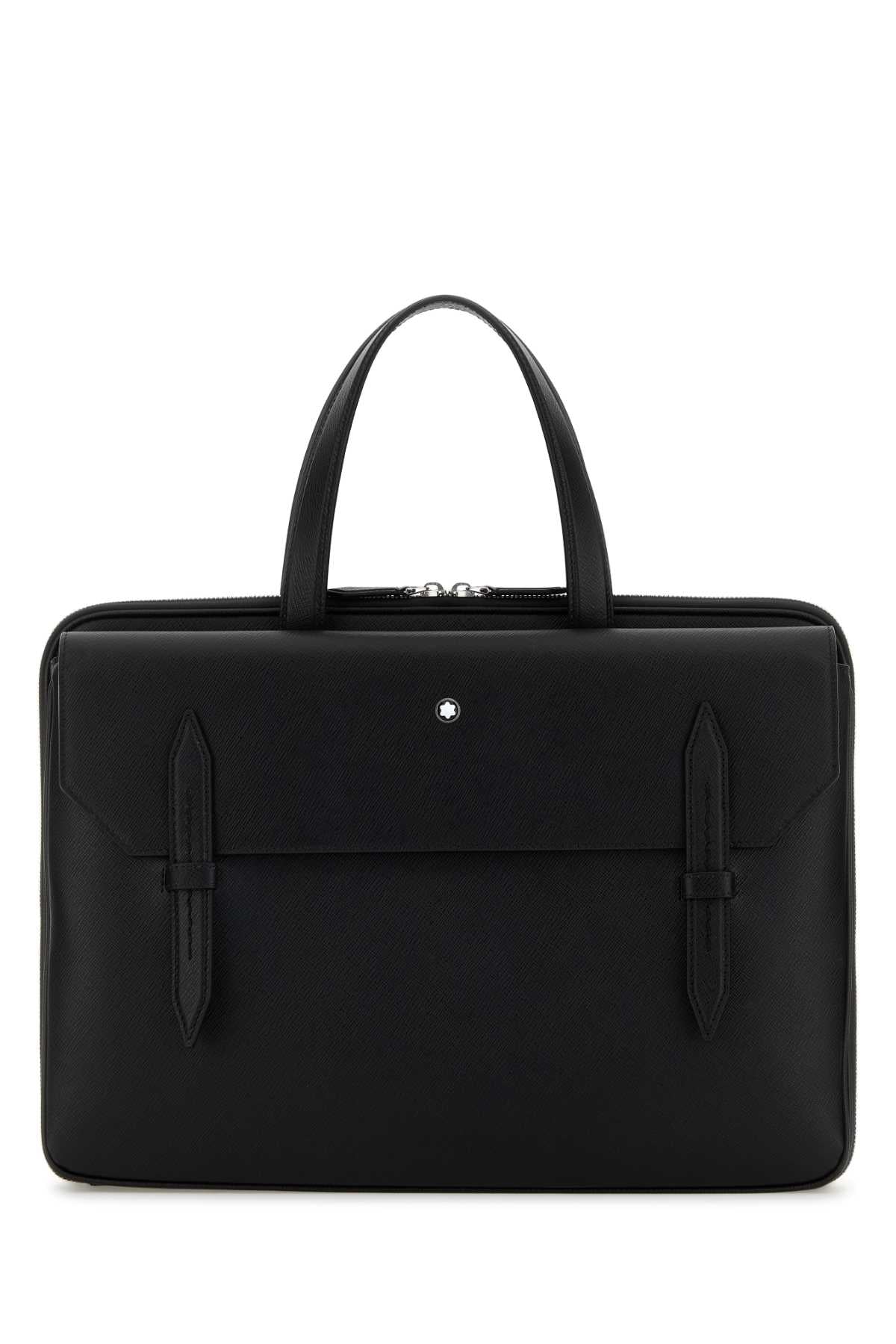 MONTBLANC Elegant Black Leather Briefcase - 39 cm x 27 cm x 4 cm