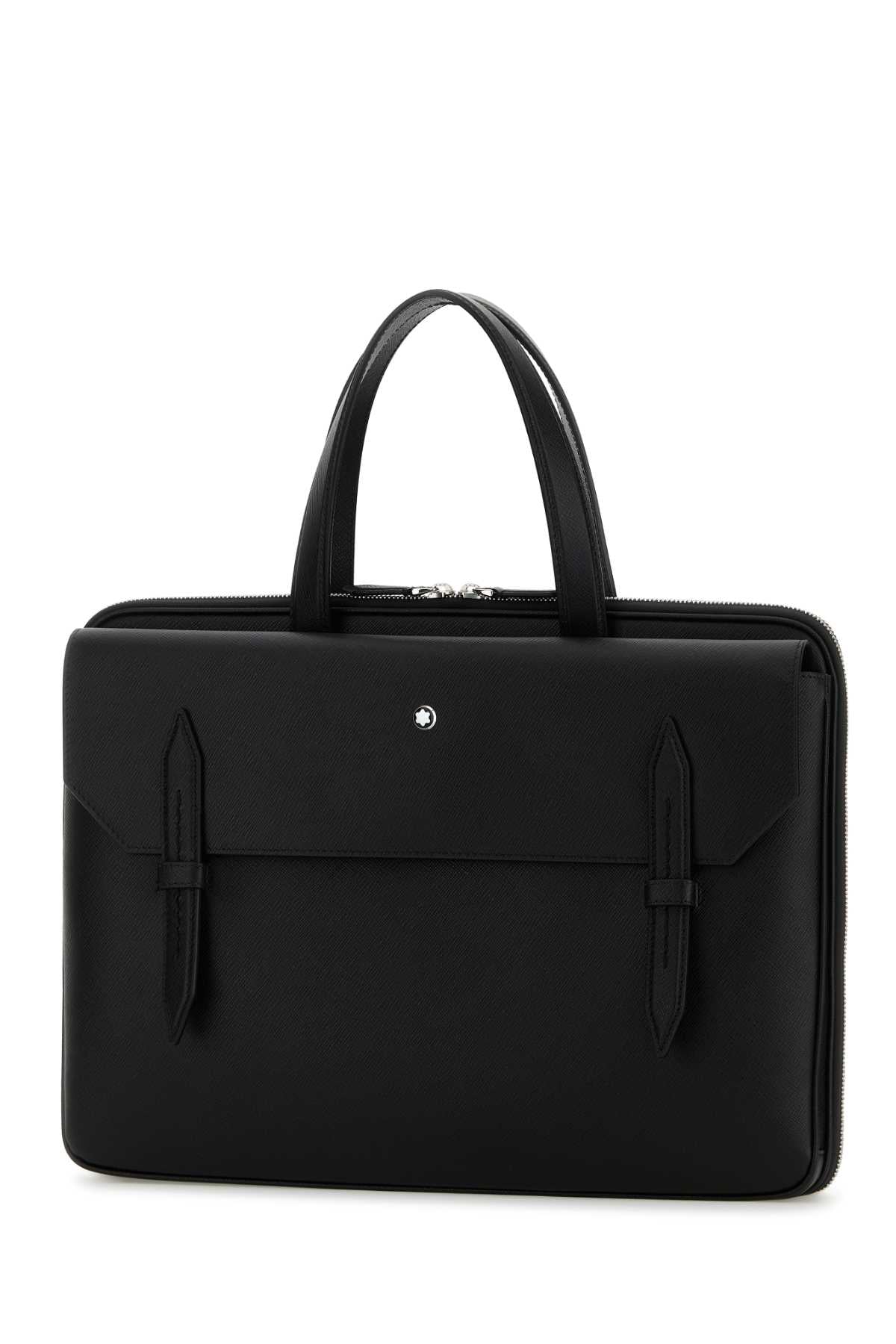 MONTBLANC Elegant Black Leather Briefcase - 39 cm x 27 cm x 4 cm