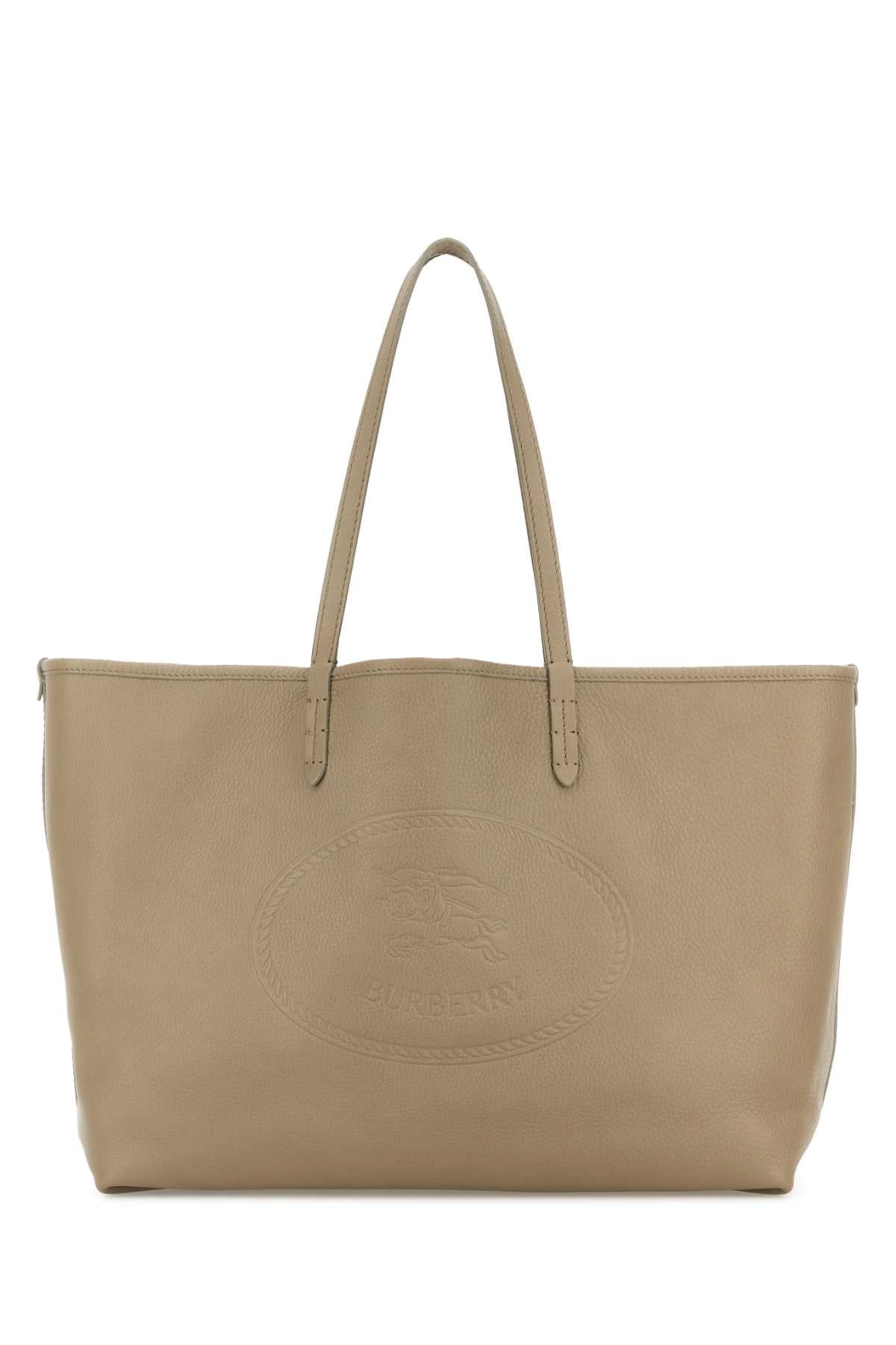 BURBERRY Cappuccino Leather Shopping Handbag - 30x28x18 cm