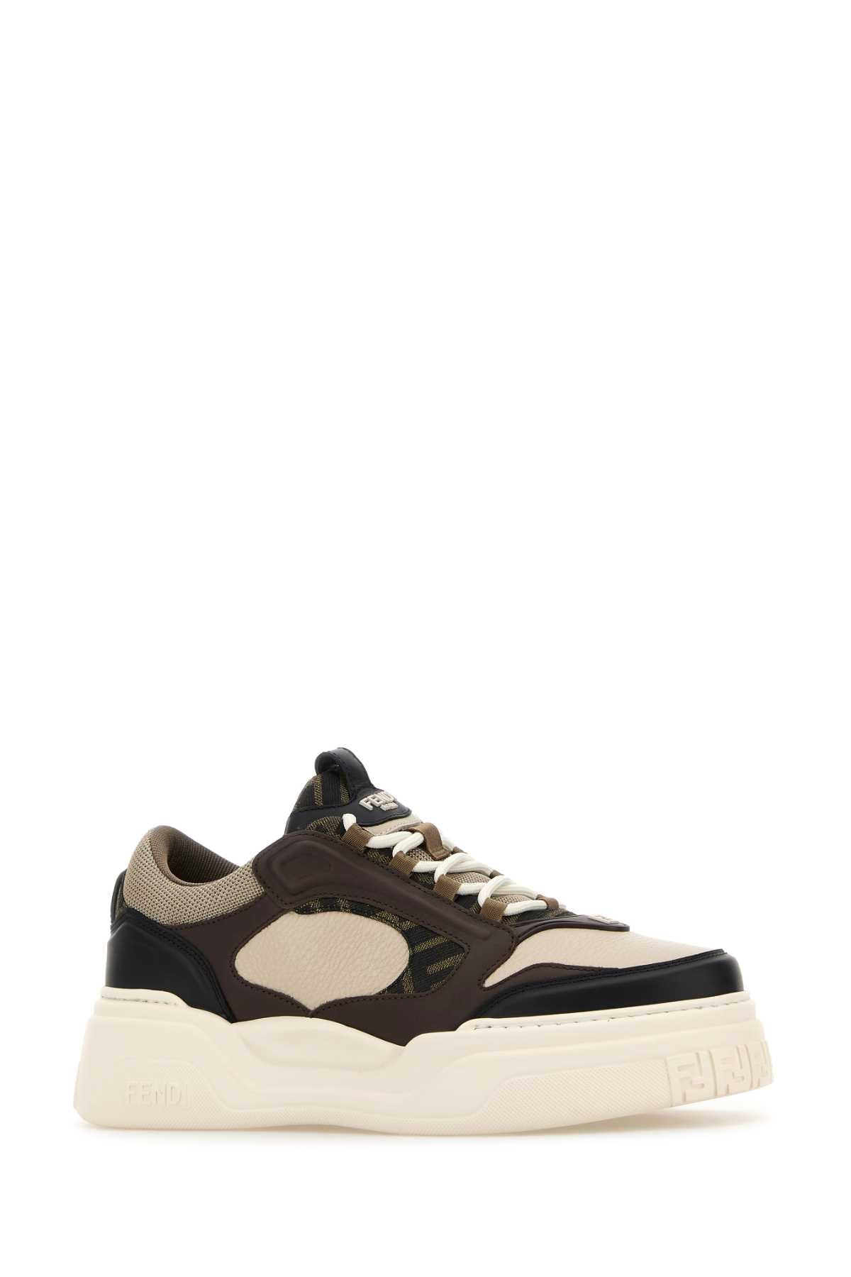FENDI Multicolor Leather and Canvas Sneakers