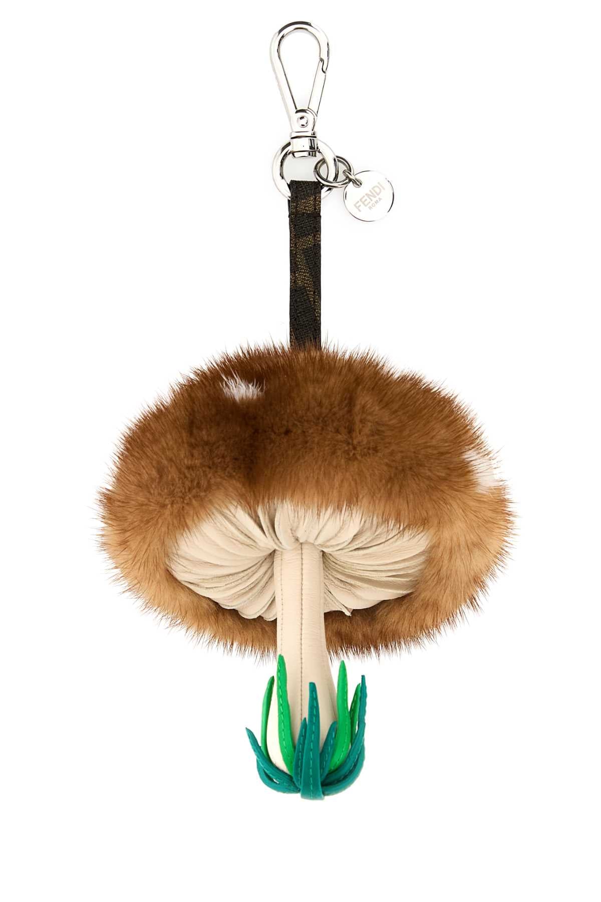 FENDI Mini Leather and Fur Fungo Charm
