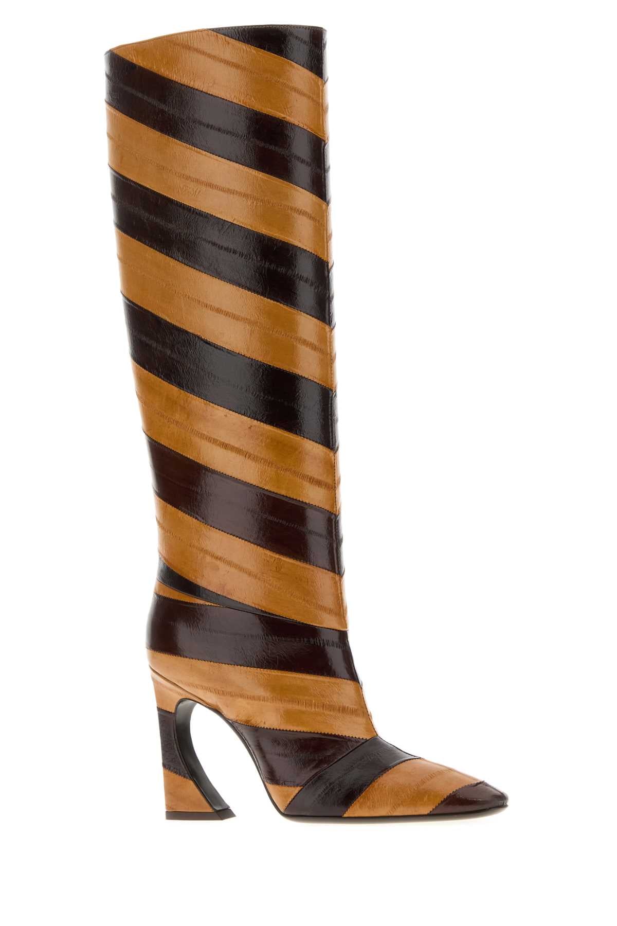 FENDI Two-tone Leather Arco Boots with 9.5 cm Heel Height