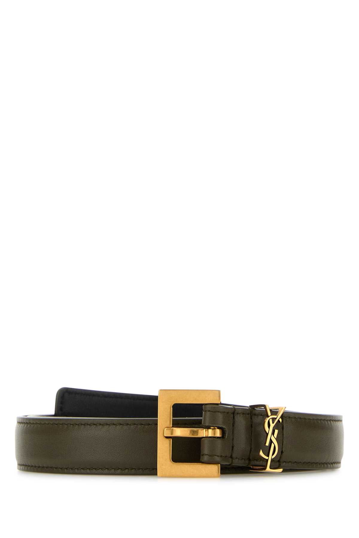 SAINT LAURENT Leather Belt with Antiqued Golden Finishing - 2 cm Height