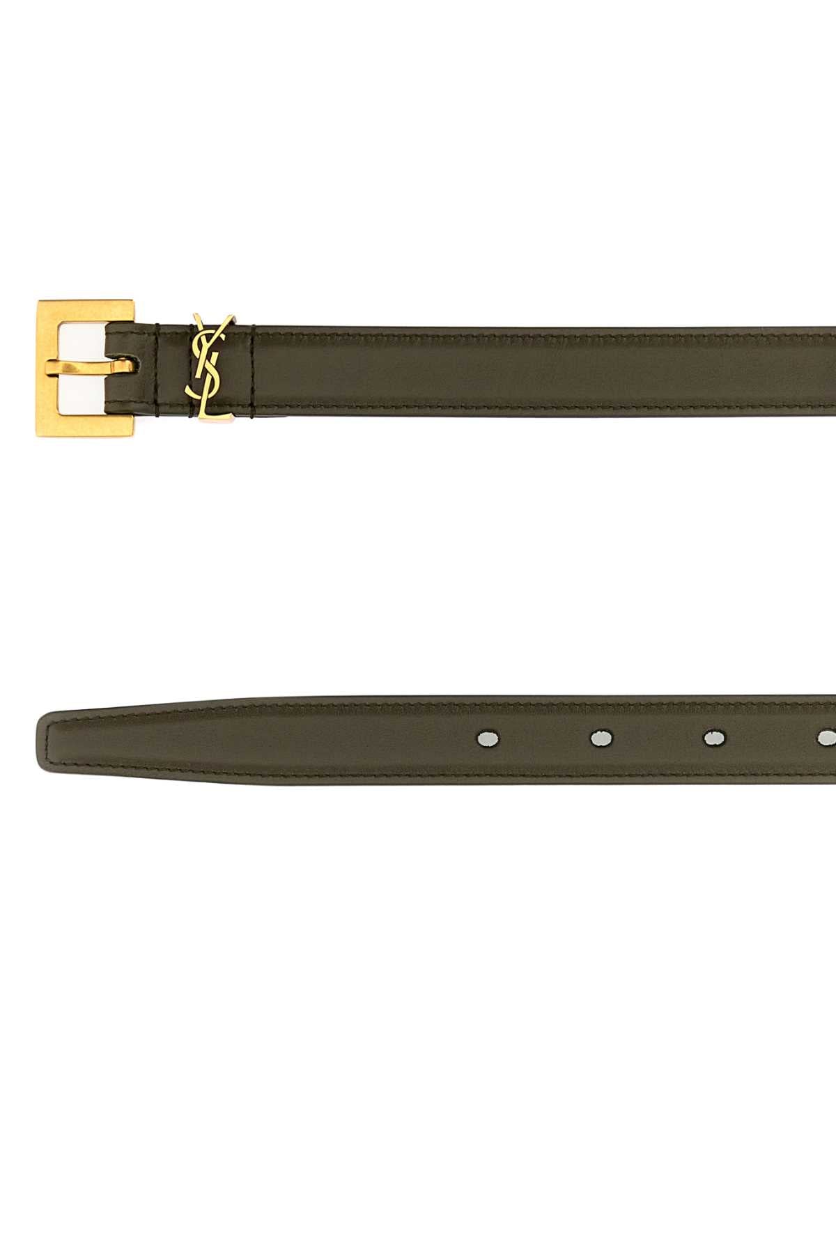 SAINT LAURENT Leather Belt with Antiqued Golden Finishing - 2 cm Height