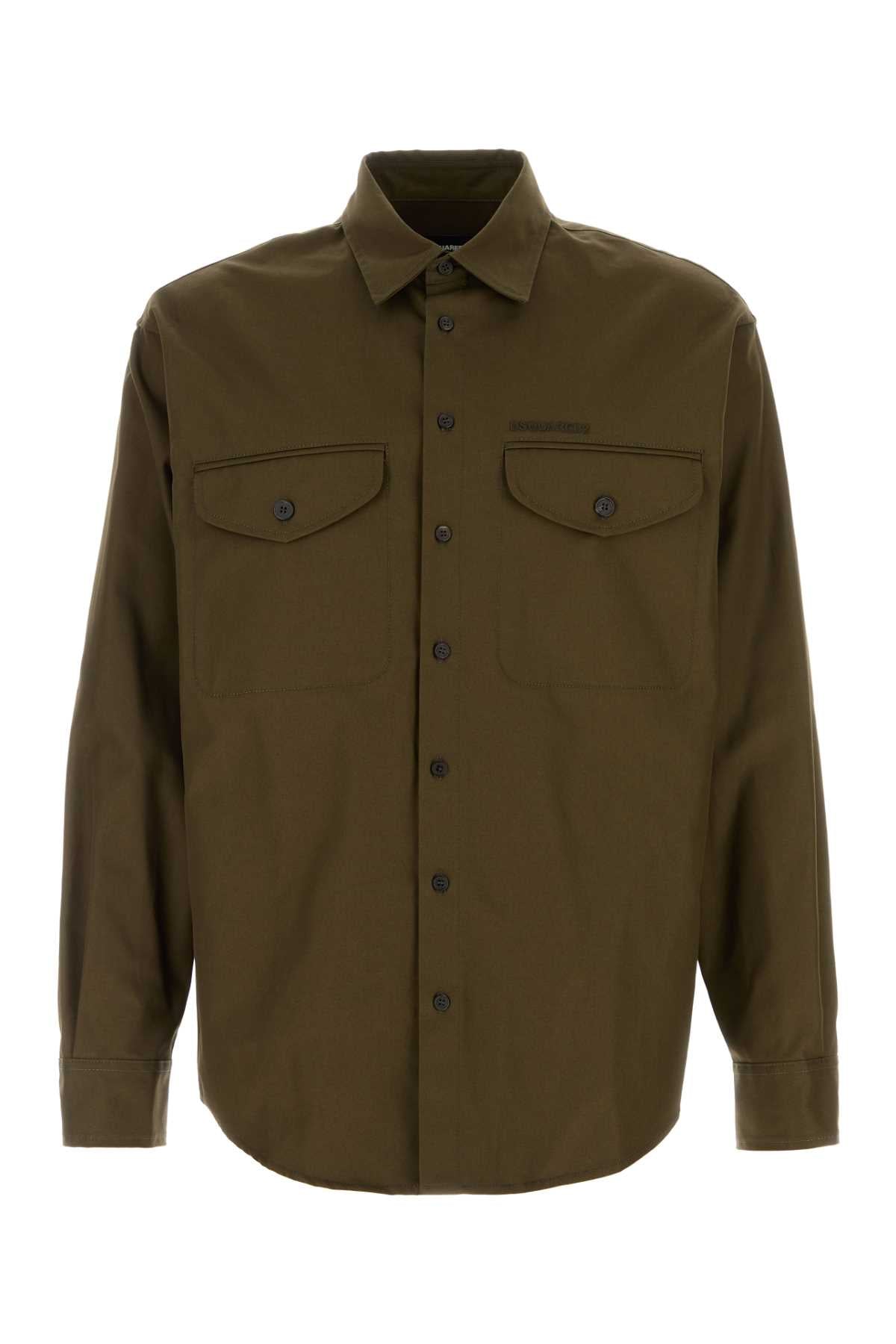 DSQUARED Army Green Cotton Shirt - Men's Apparel
