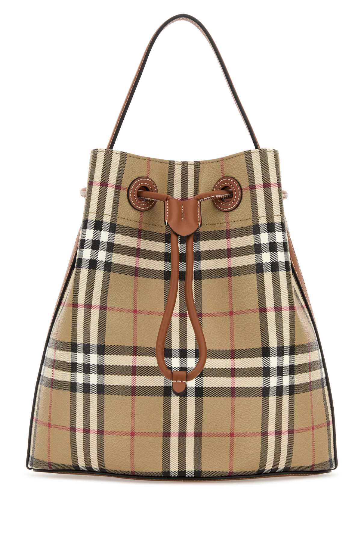 BURBERRY Check Printed Canvas Bucket Handbag - 29x28x10 cm