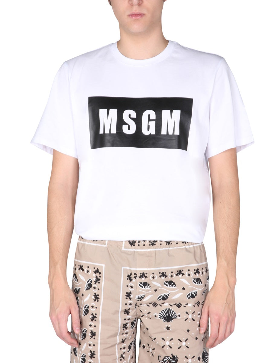 MSGM Men's Logo Box Print T-Shirt