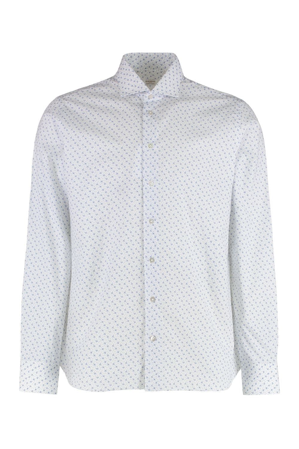 BORRIELLO Men's Printed Cotton Shirt with Rounded Hem