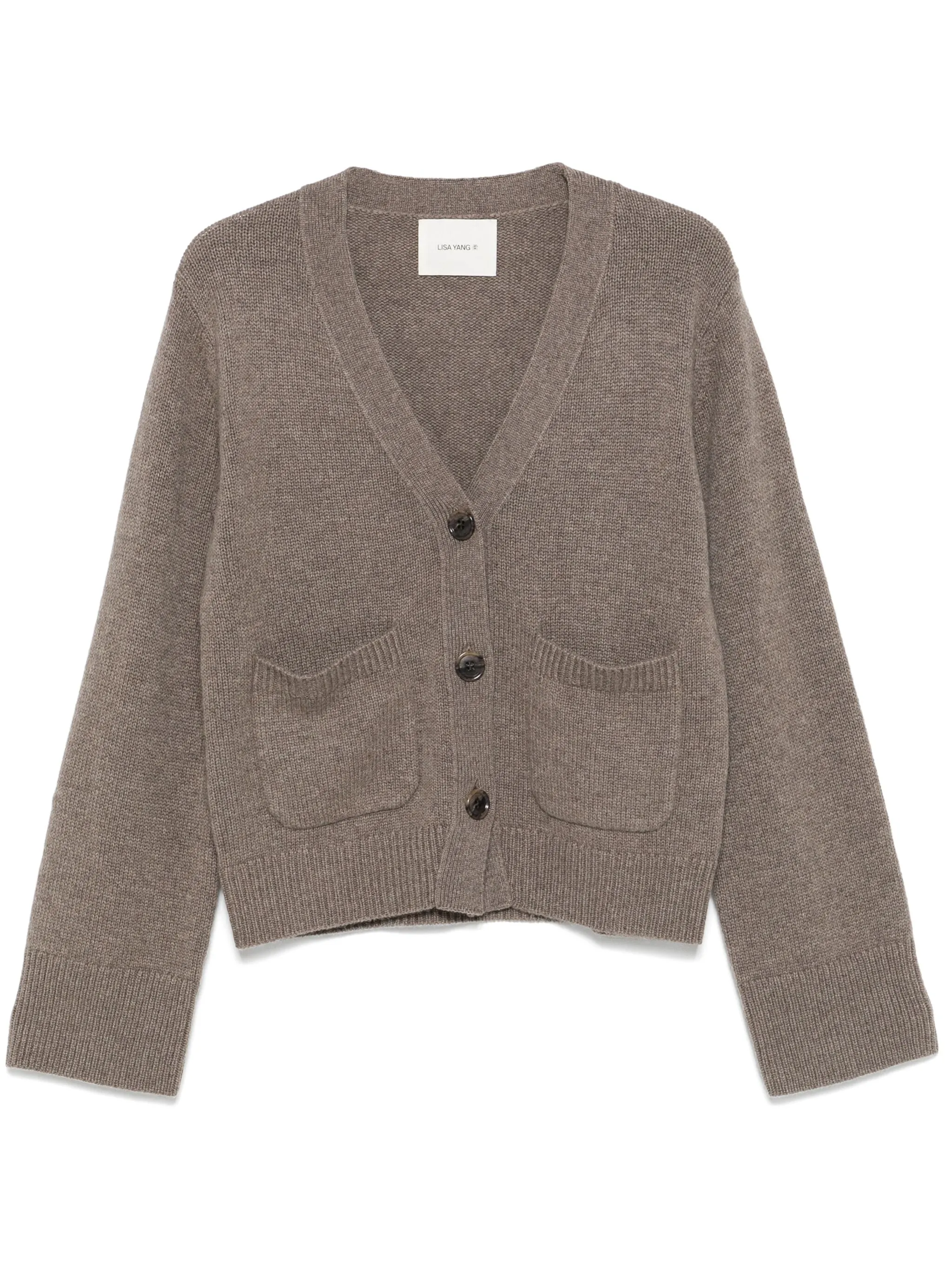 LISA YANG Womens Cashmere Cardigan with Button Closure and Patch Pockets