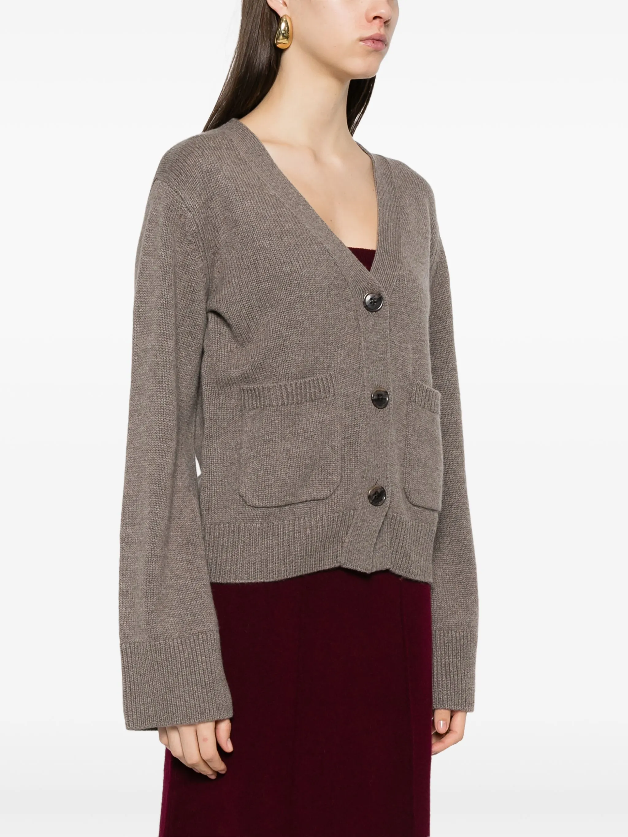 LISA YANG Womens Cashmere Cardigan with Button Closure and Patch Pockets