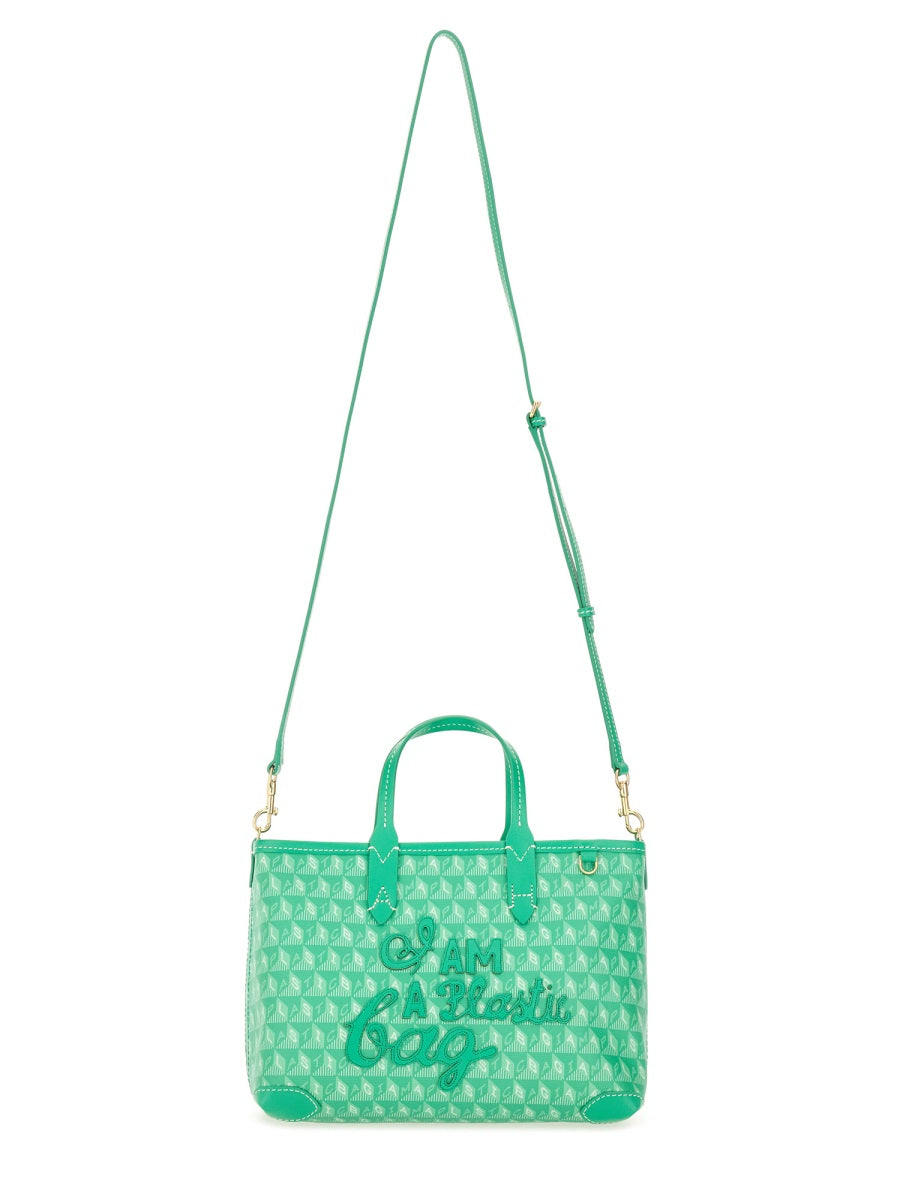 ANYA HINDMARCH Mini Recycled Canvas Tote Handbag with I AM A PLASTIC Pattern