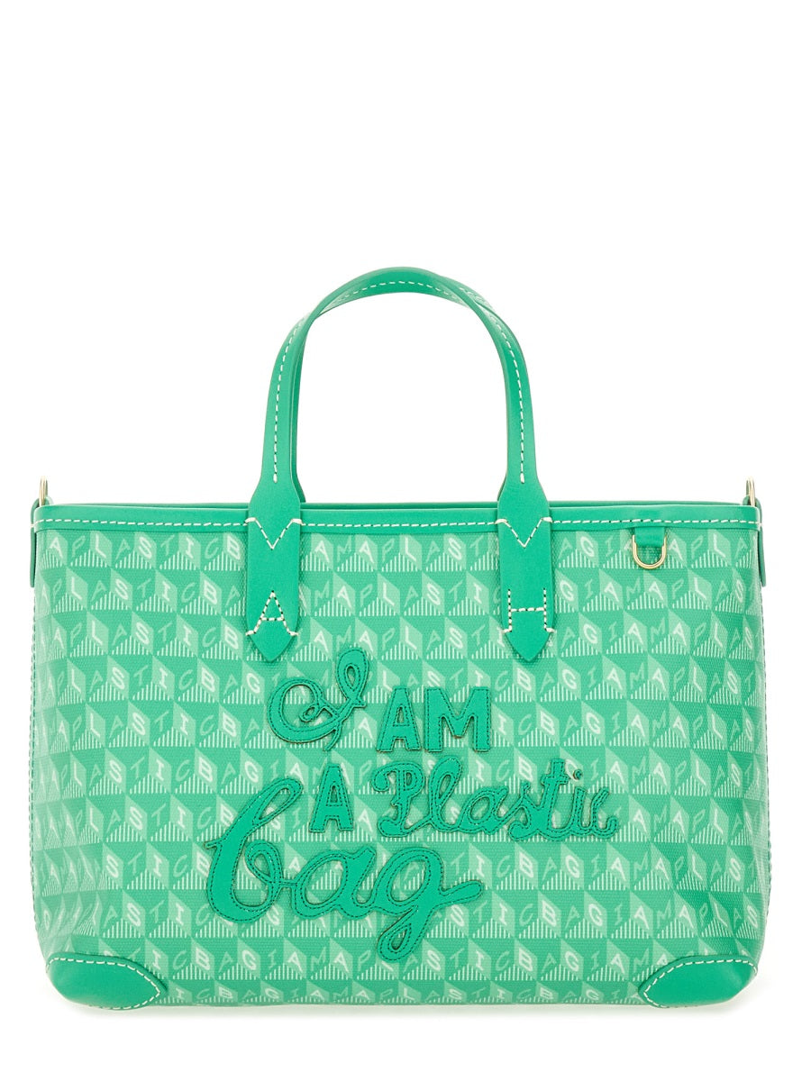 ANYA HINDMARCH Mini Recycled Canvas Tote Handbag with I AM A PLASTIC Pattern