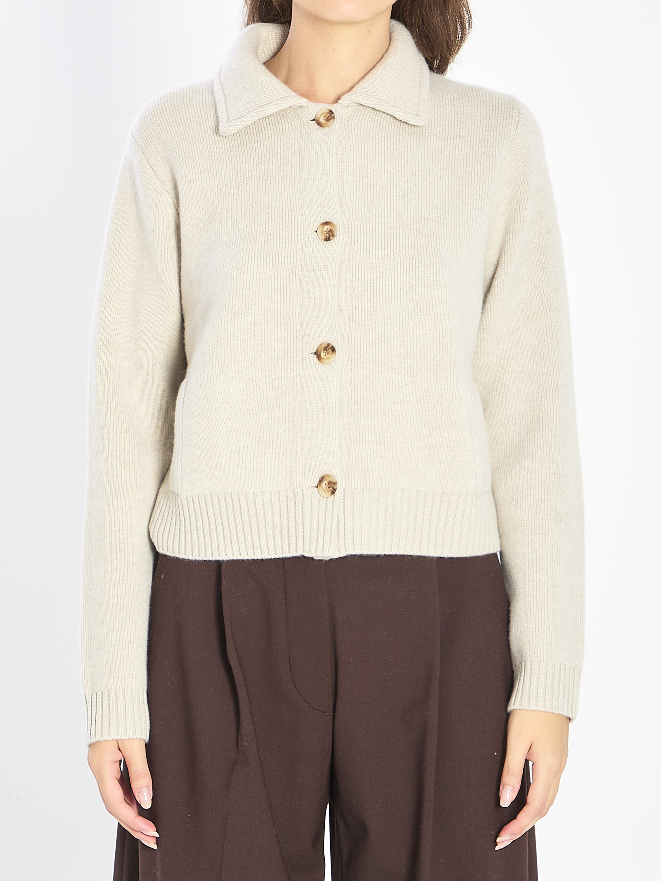 LISA YANG Cropped Cardigan Sweater with Pointed Collar - Size 01