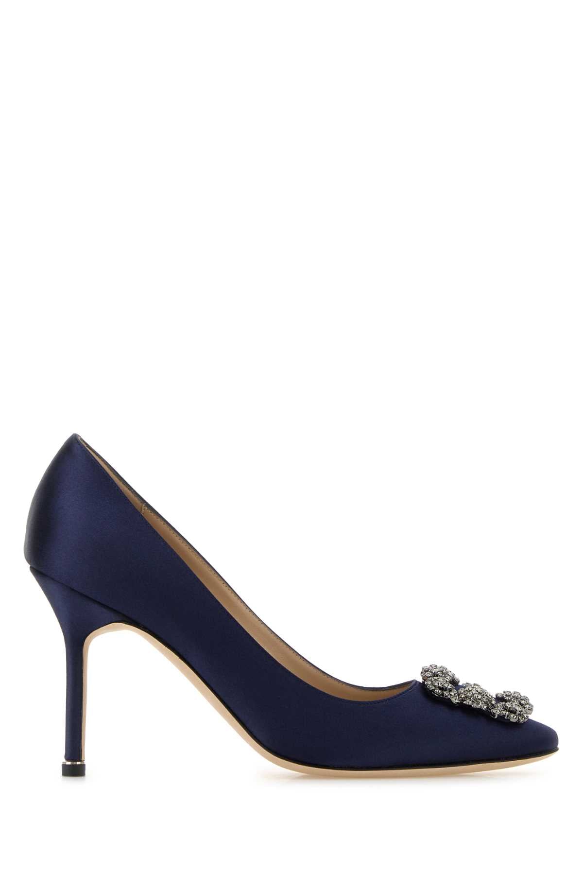 MANOLO BLAHNIK Elegant Satin Hangisi Pumps with 9 cm Heel Height
