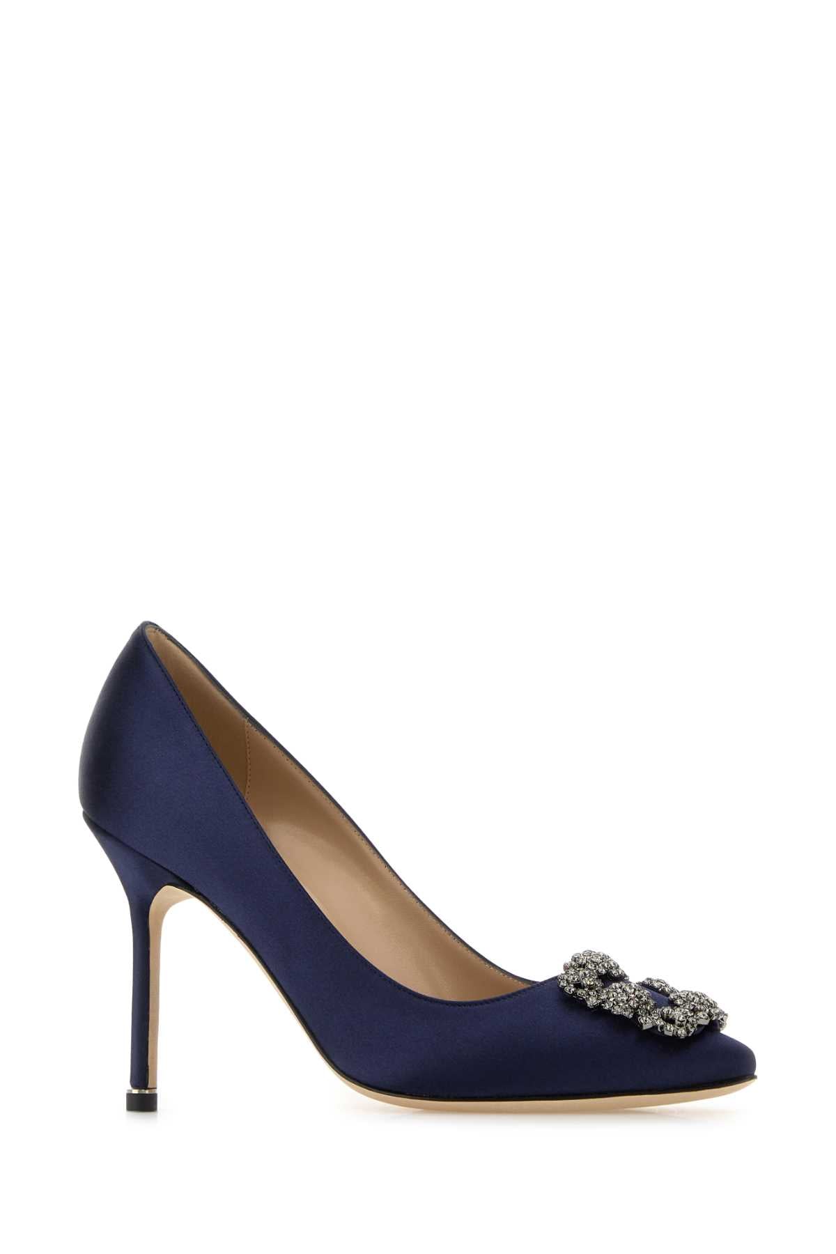 MANOLO BLAHNIK Elegant Satin Hangisi Pumps with 9 cm Heel Height