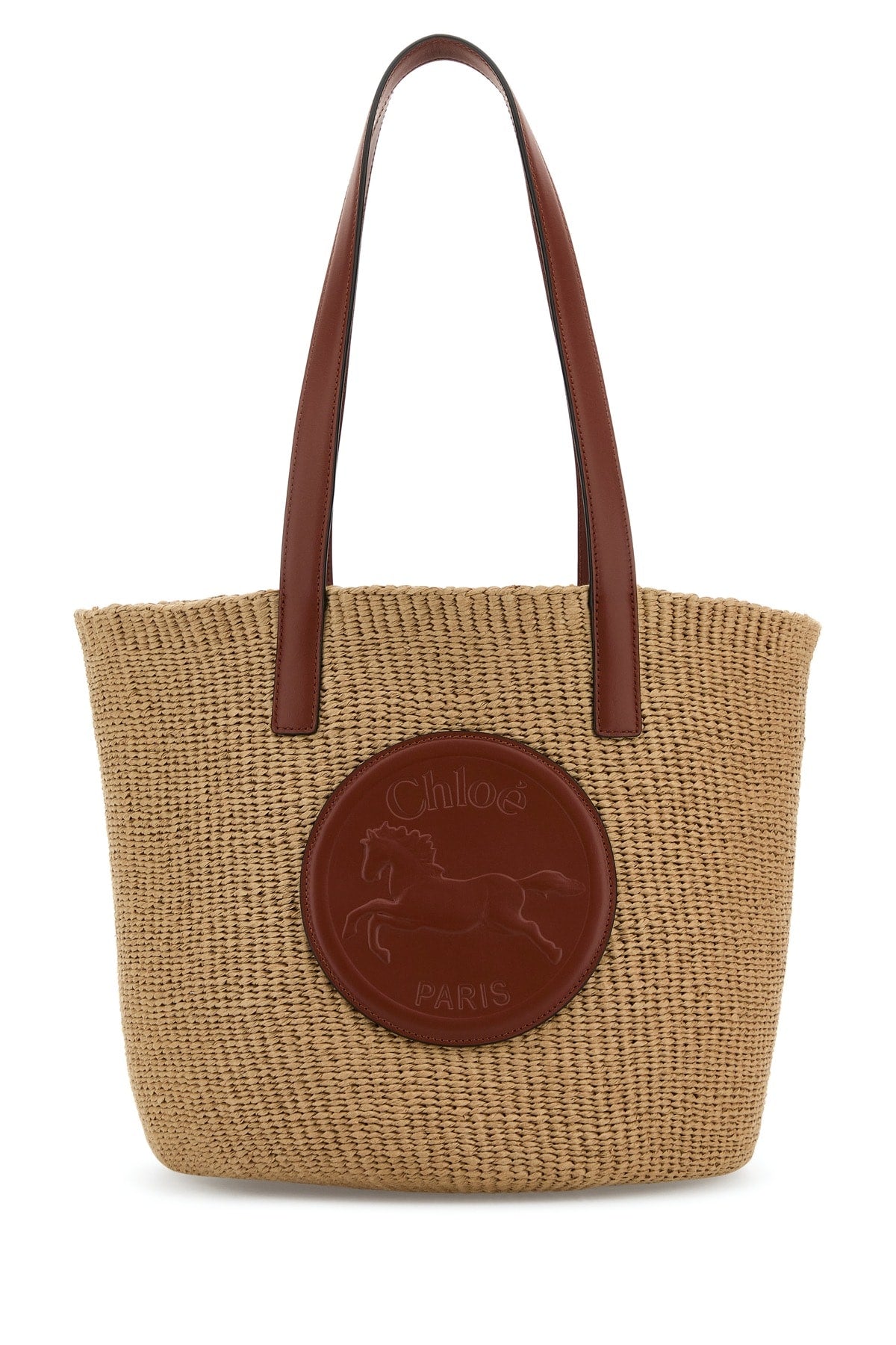 CHLOE Raffia Large Horse Medal Bucket Handbag - 35cm x 30cm x 25cm