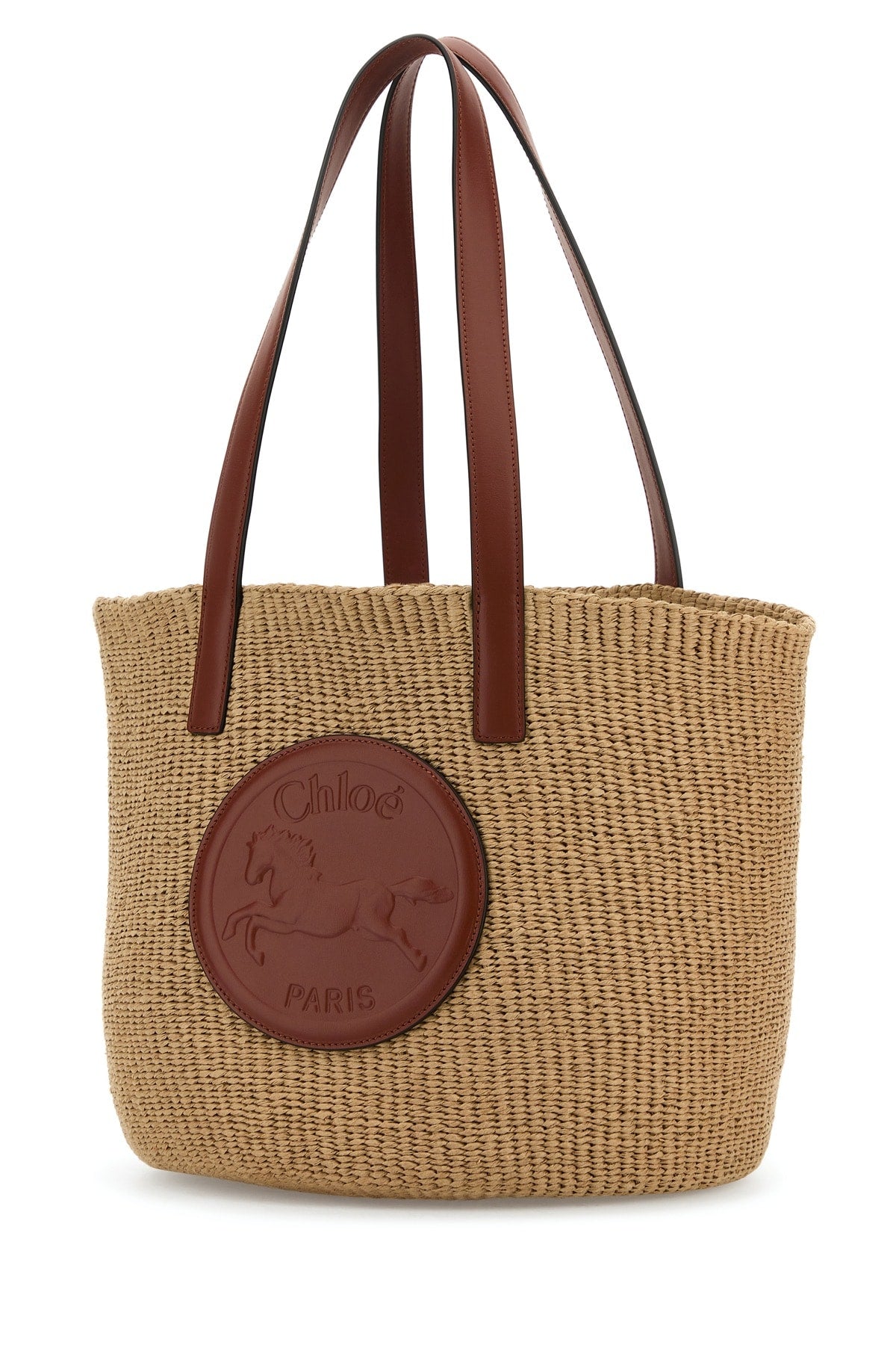 CHLOE Raffia Large Horse Medal Bucket Handbag - 35cm x 30cm x 25cm