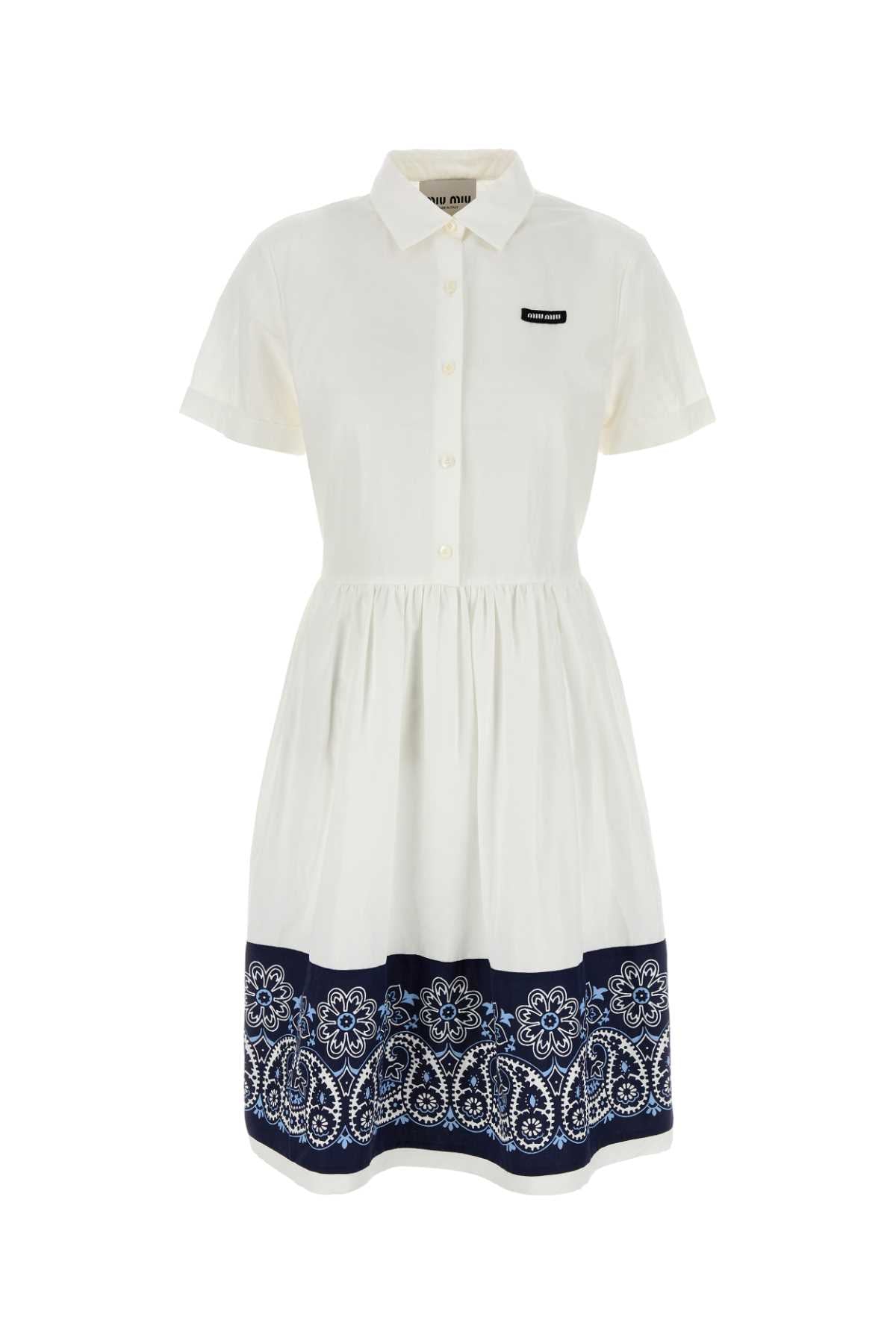 MIU MIU Cotton Blend Mini Shirt Dress for Women