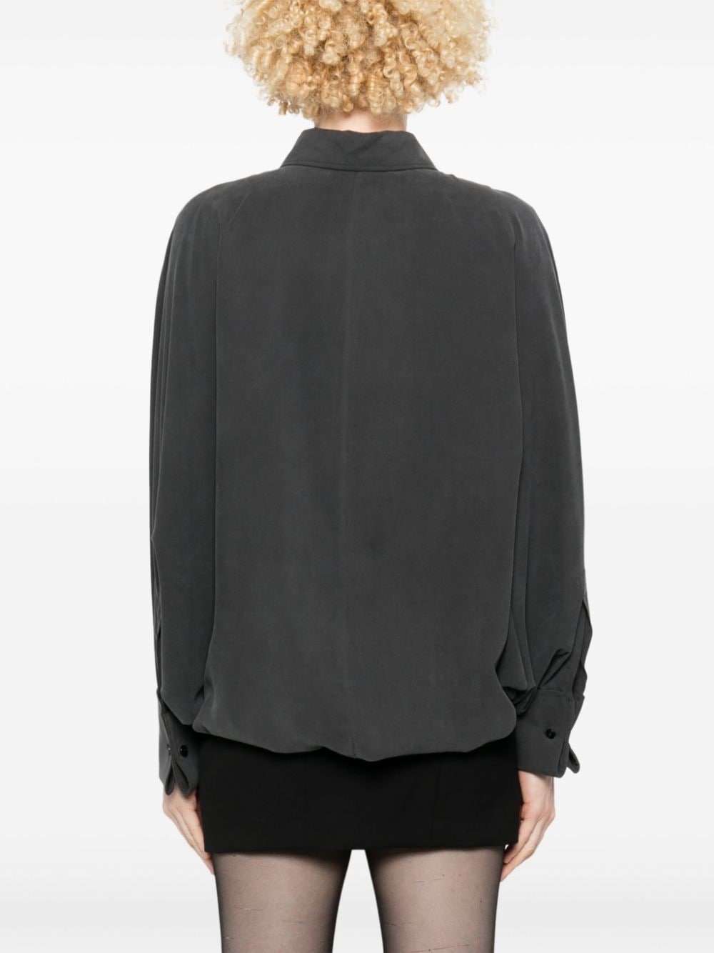 MAX MARA Silk Bodysuit with Classic Collar and Batwing Sleeves