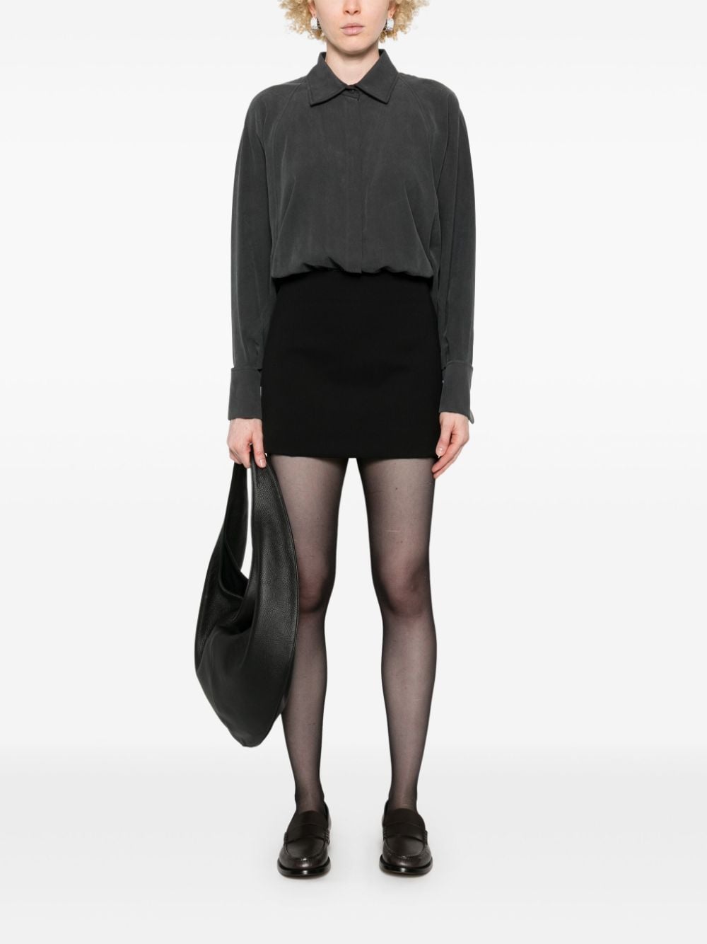 MAX MARA Silk Bodysuit with Classic Collar and Batwing Sleeves