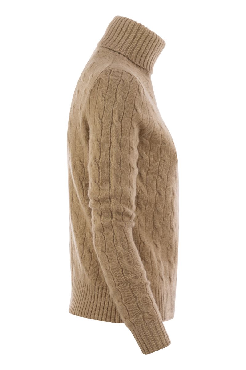 POLO RALPH LAUREN Wool and Cashmere Cable-Knit Turtleneck Sweater - Slim Fit