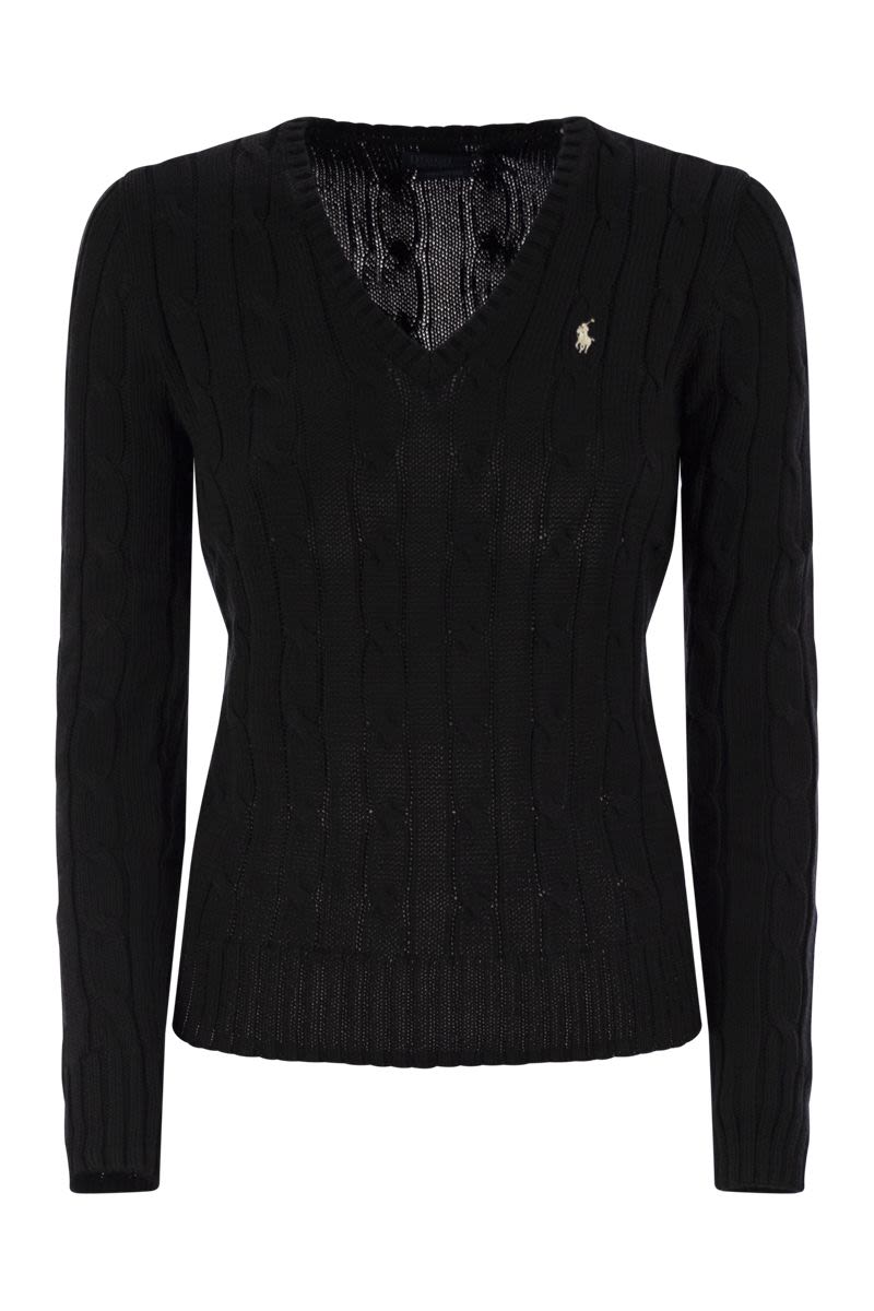 POLO RALPH LAUREN Plaited Cotton V-Neck Sweater - Slim Fit