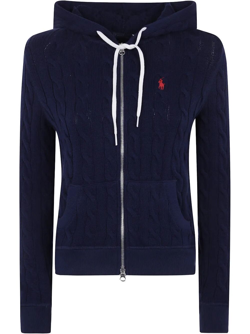 POLO RALPH LAUREN Cable-Knit Cotton Full-Zip Hoodie - Women's Slim Fit