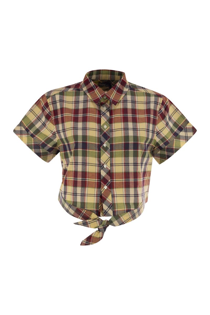 POLO RALPH LAUREN Plaid Cotton Short Shirt with Bow Detail