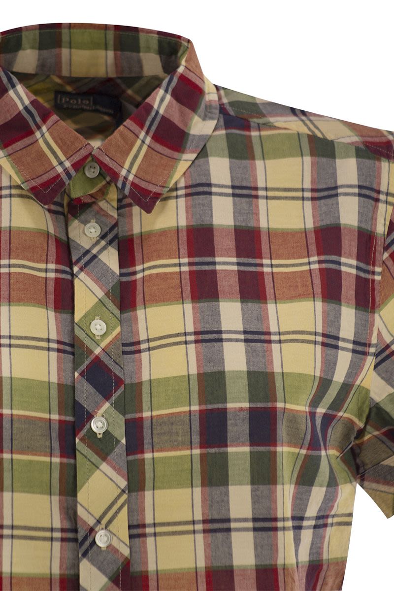 POLO RALPH LAUREN Plaid Cotton Short Shirt with Bow Detail