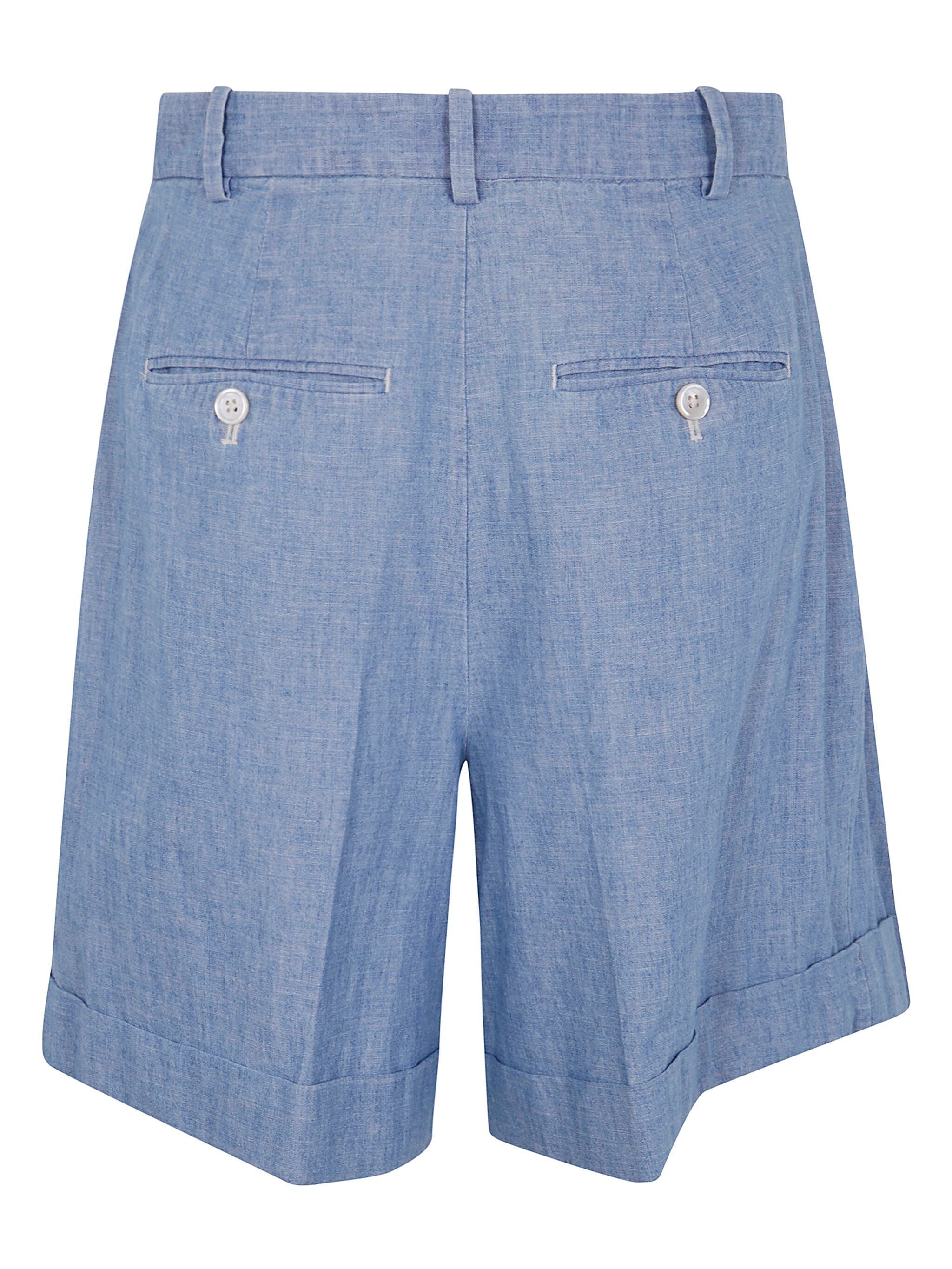 POLO RALPH LAUREN Puffed Pleat Cotton Chambray Shorts