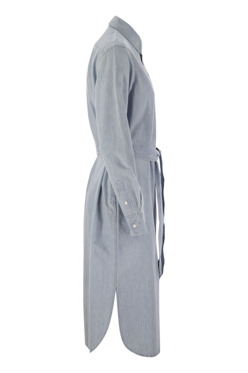 POLO RALPH LAUREN Cotton Chemisier Dress with Belt - Below the Knee