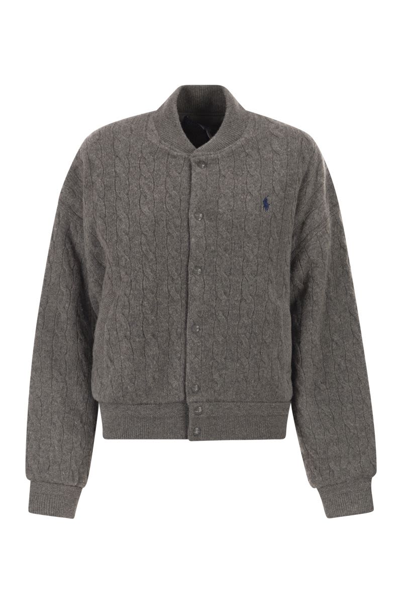 POLO RALPH LAUREN Wool and Cashmere Bomber Jacket with Cable Knit - Women’s Hip Length
