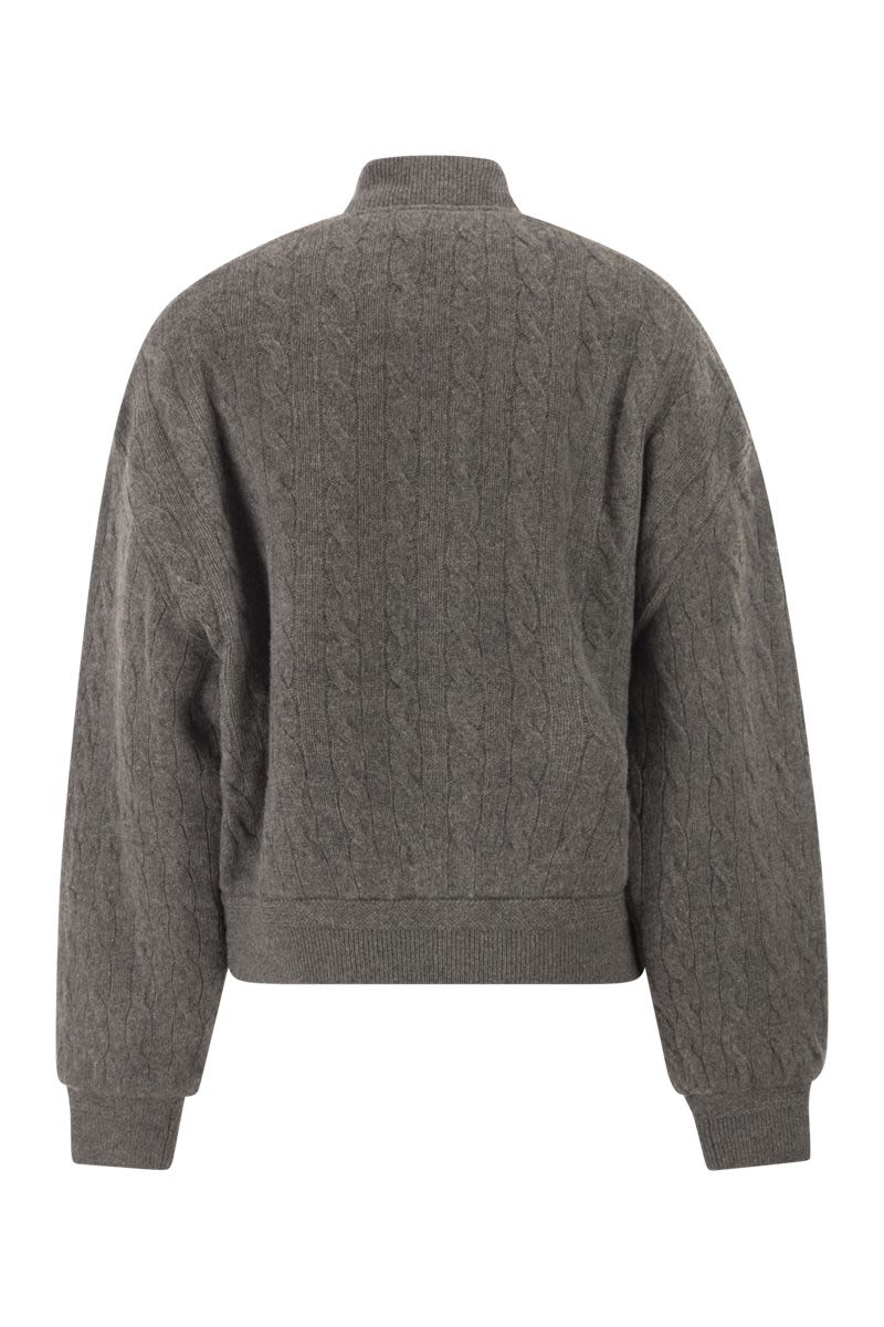 POLO RALPH LAUREN Wool and Cashmere Bomber Jacket with Cable Knit - Women’s Hip Length