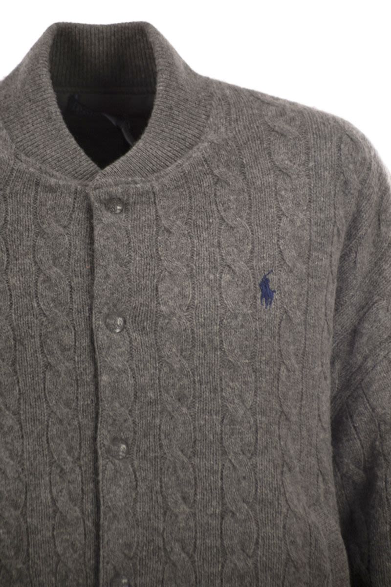 POLO RALPH LAUREN Wool and Cashmere Bomber Jacket with Cable Knit - Women’s Hip Length