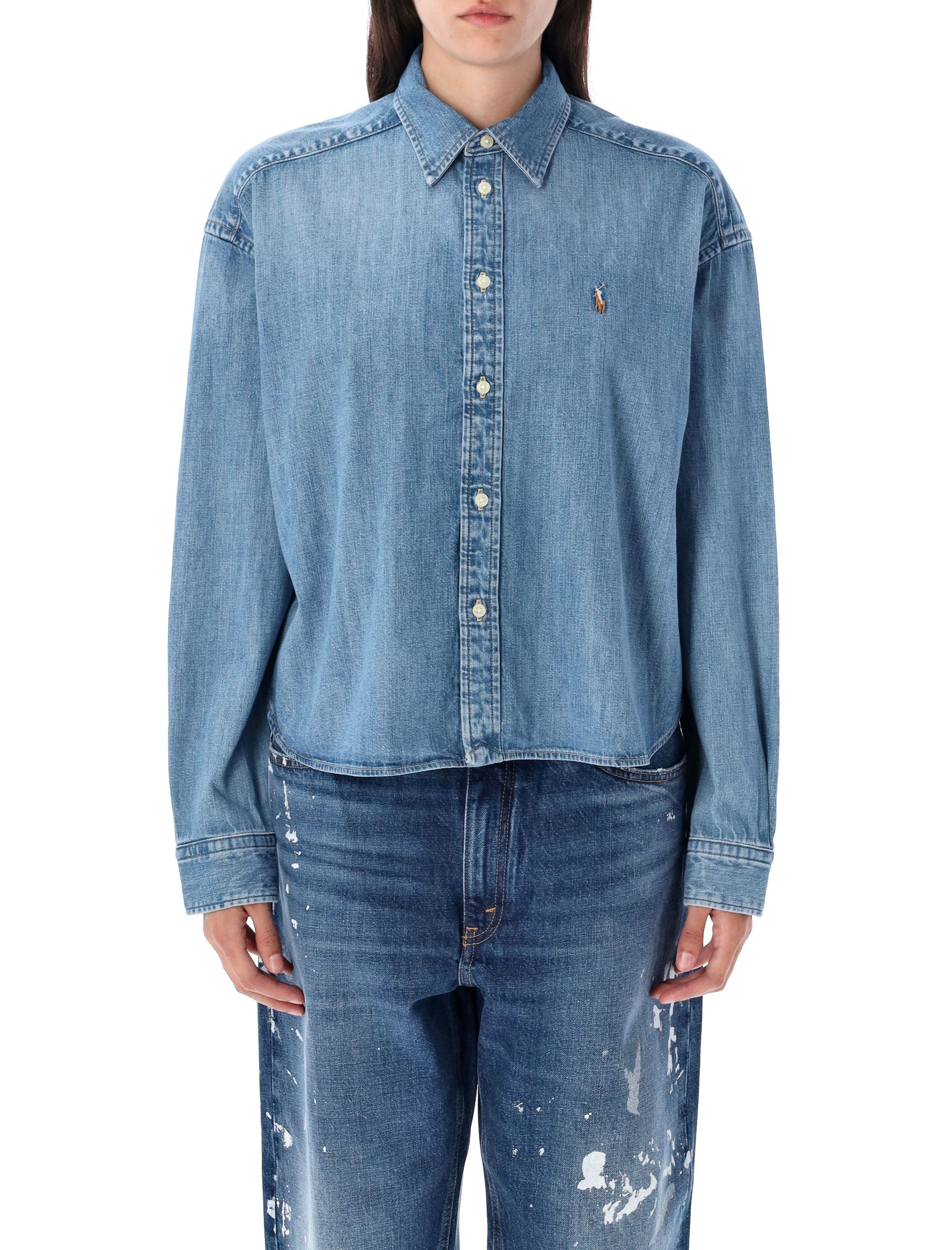 POLO RALPH LAUREN Cropped Boxy Chambray Denim Shirt - Size S
