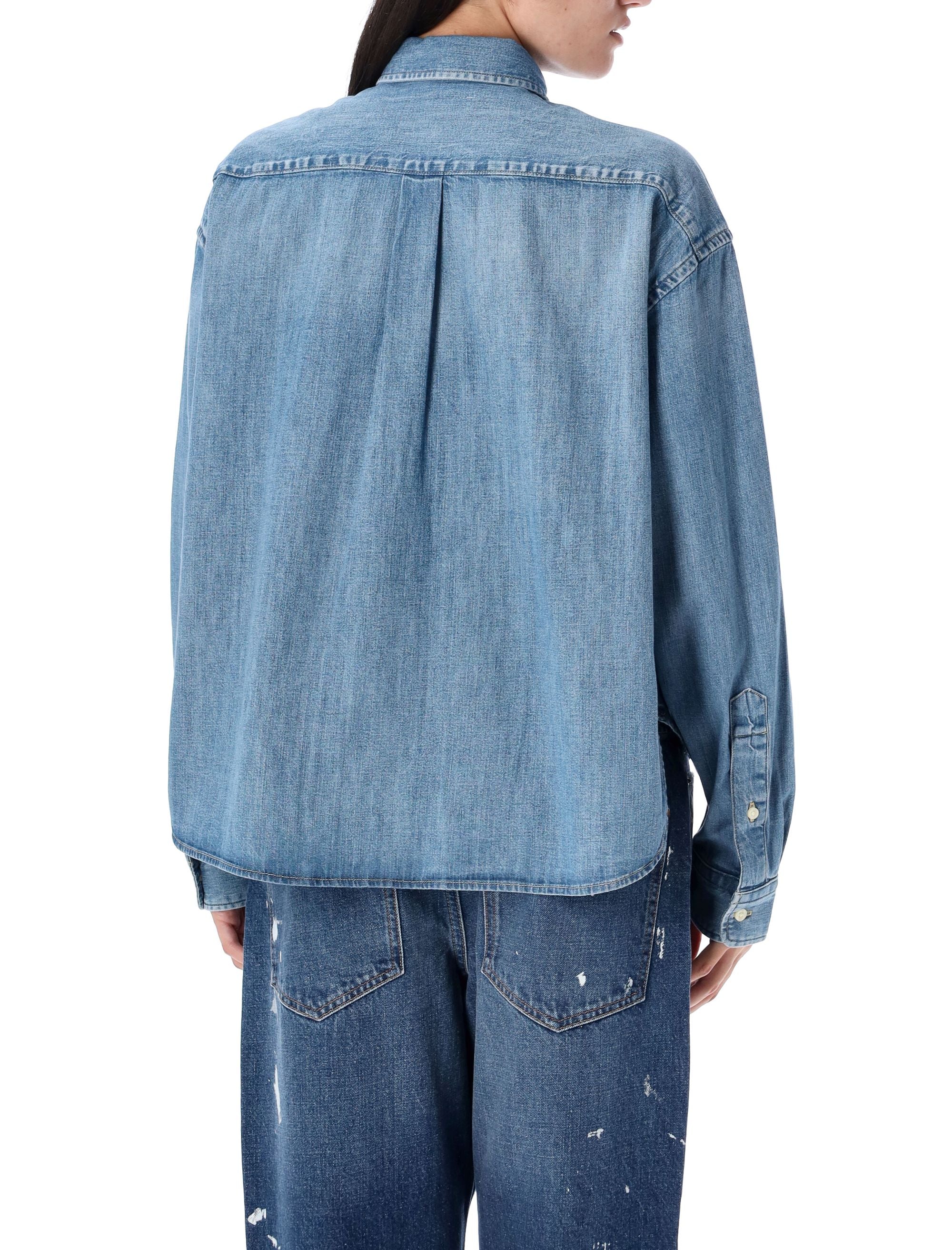 POLO RALPH LAUREN Cropped Boxy Chambray Denim Shirt - Size S